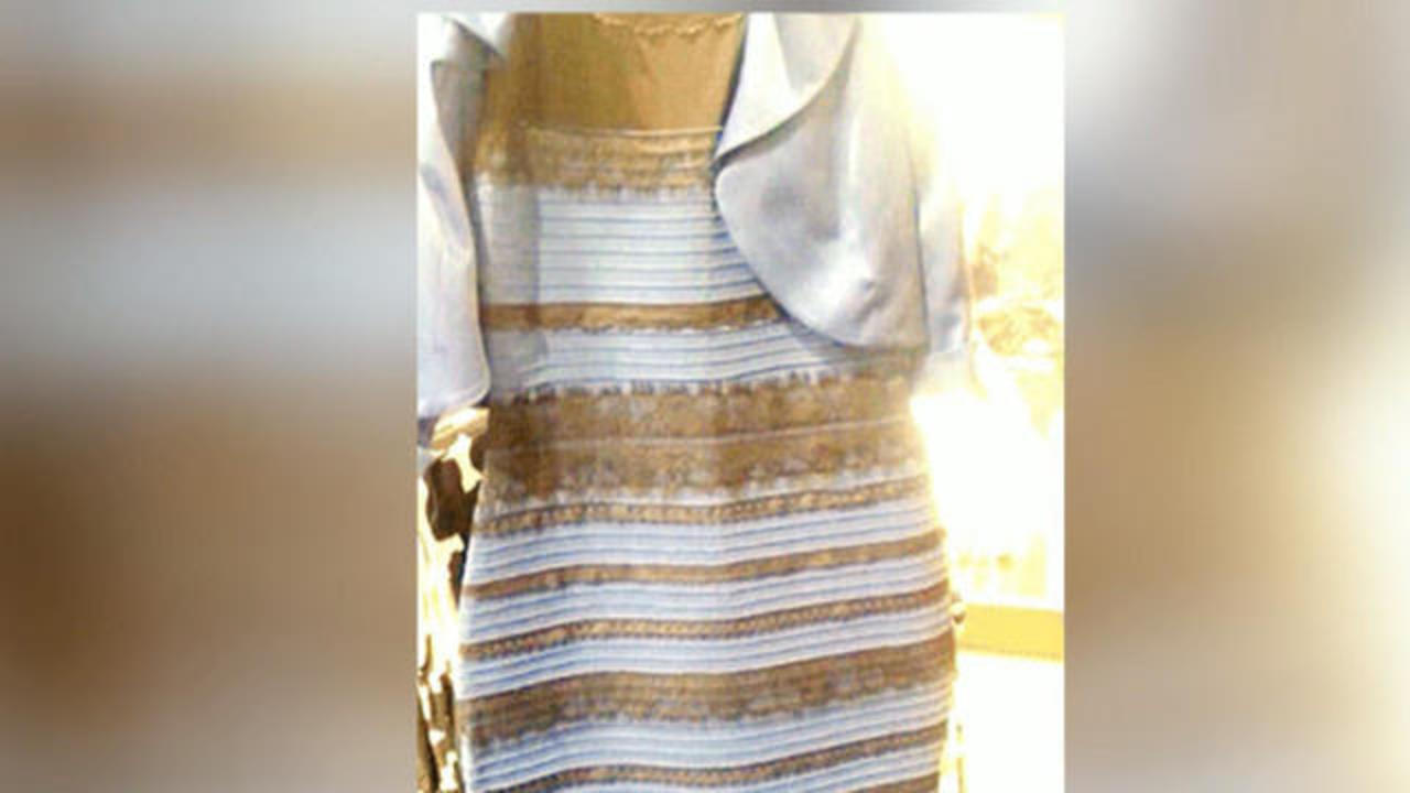 gold and white blue and black dress